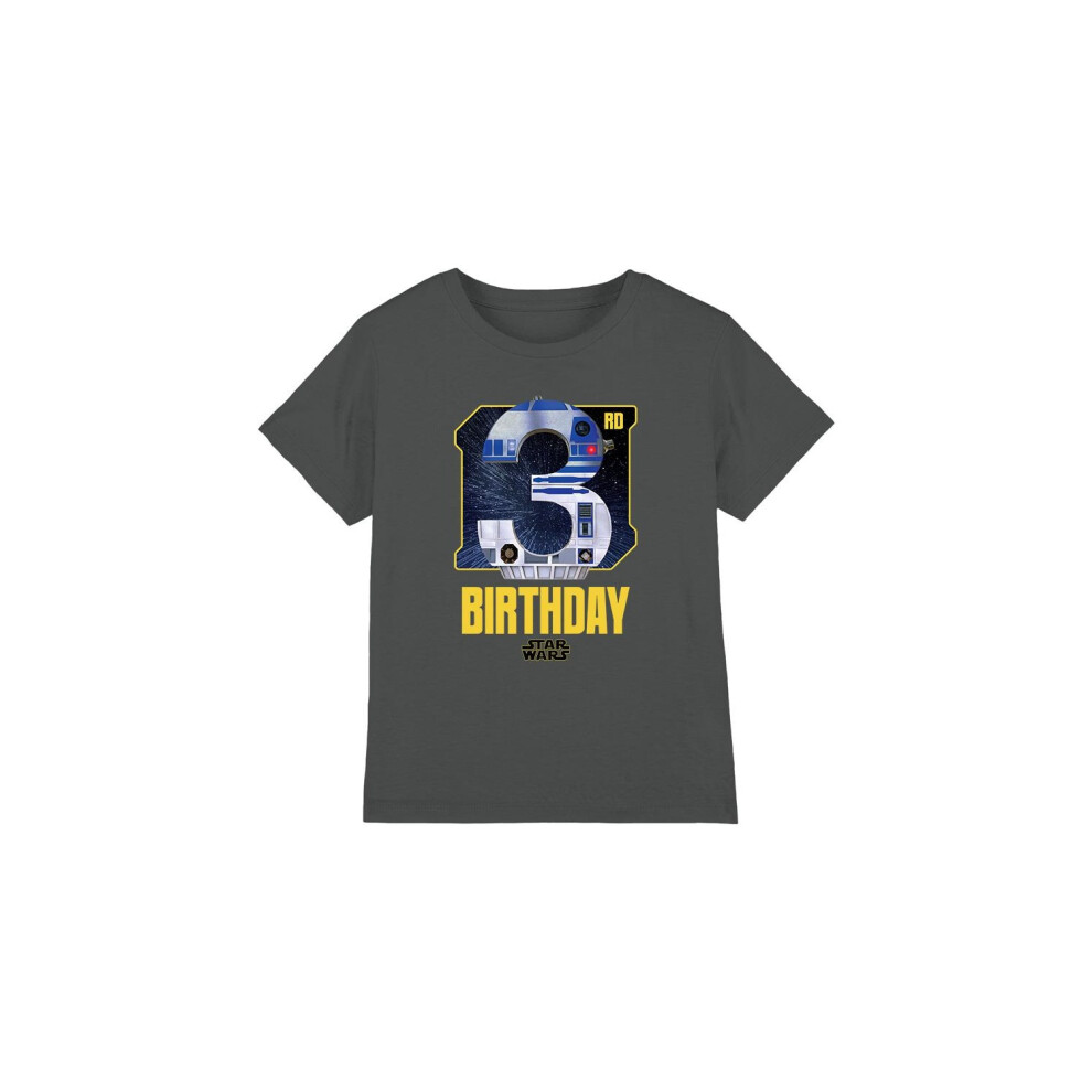 (3-4 Years, Charcoal) Star Wars Childrens/Kids R2-D2 Space 3rd Birthday T-Shirt