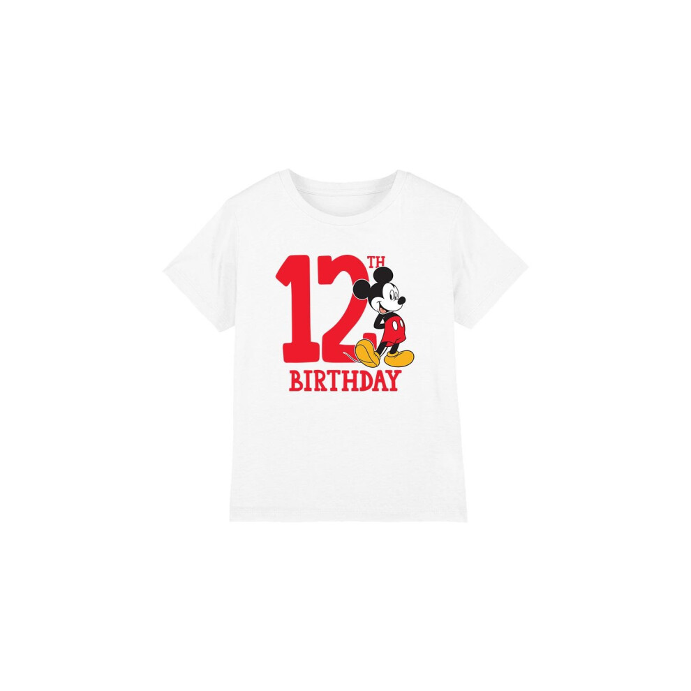 (12-13 Years, White) Disney Childrens/Kids Mickey Mouse 12th Birthday T-Shirt