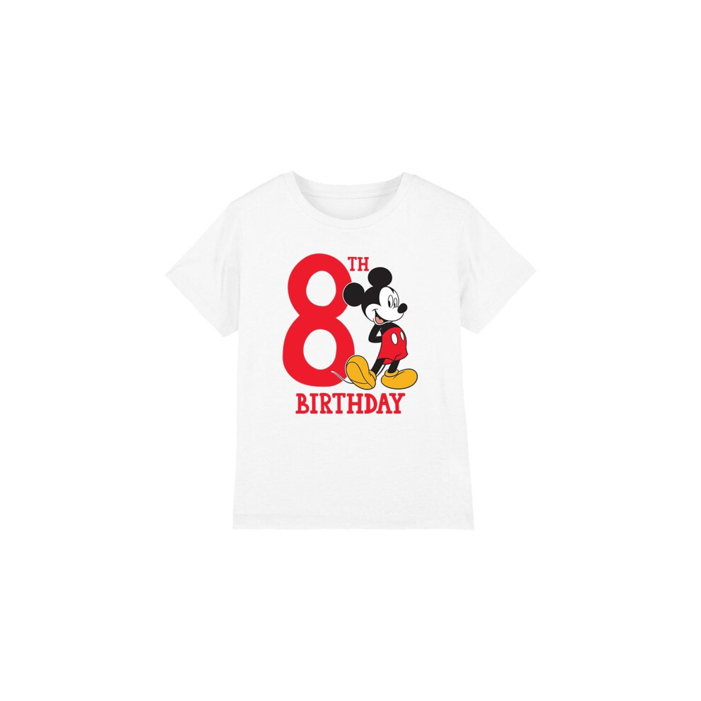 (9-10 Years, White) Disney Childrens/Kids Mickey Mouse 8th Birthday T-Shirt