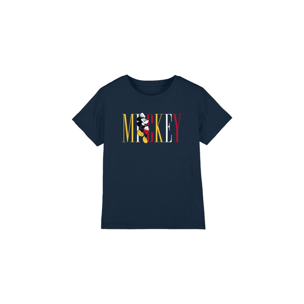 (5-6 Years, Navy) Disney Childrens/Kids Mickey Mouse Multicolour Name T-Shirt