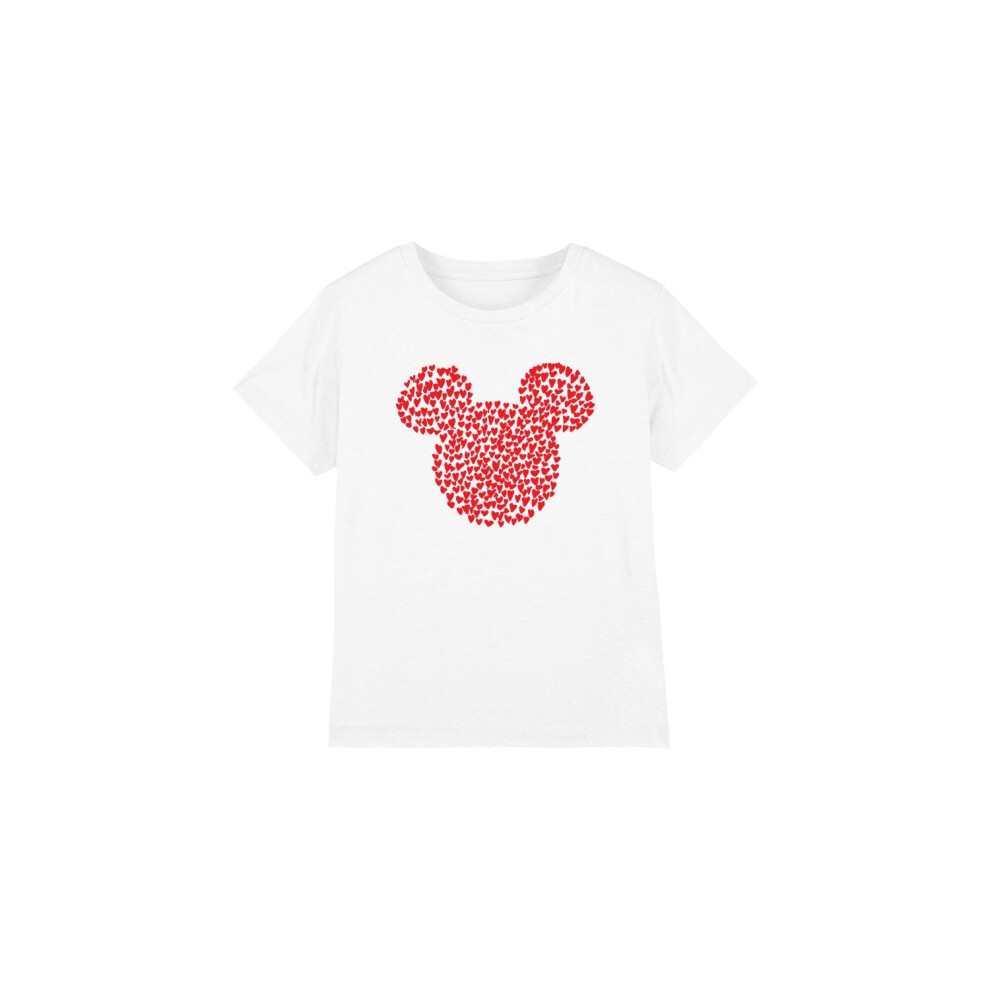 (3-4 Years, White) Disney Childrens/Kids Mickey Mouse Heart Ears Silhouette Valentine's Day T-Shirt