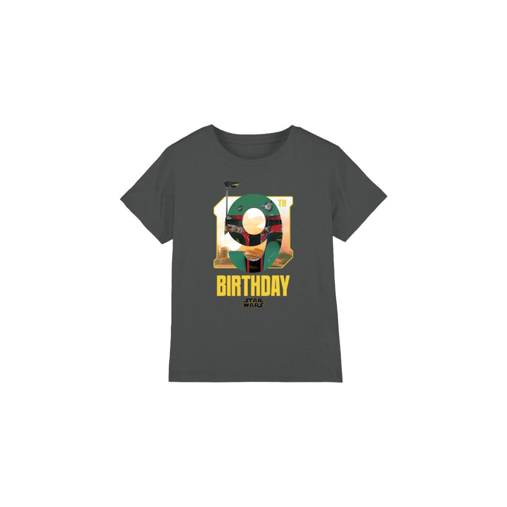 (5-6 Years, Charcoal) Star Wars Childrens/Kids Boba Fett Space 9th Birthday T-Shirt