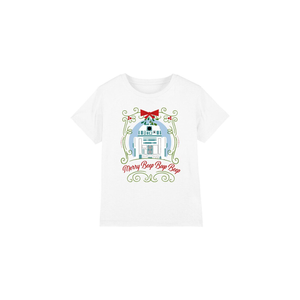 (3-4 Years, White) Star Wars Childrens/Kids Merry Beep Boop Beep R2-D2 Christmas T-Shirt