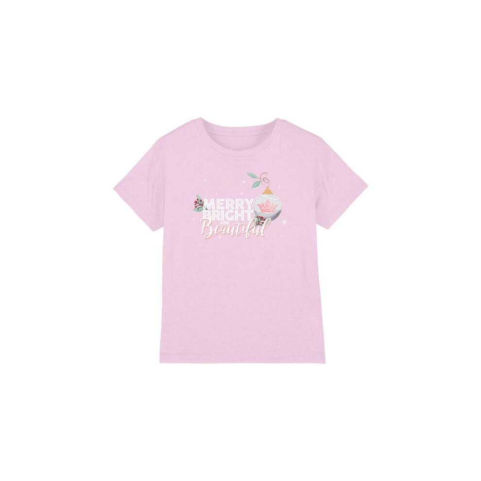 (9-10 Years, Pink) Disney Princess Childrens/Kids Merry, Bright And Beautiful Christmas T-Shirt