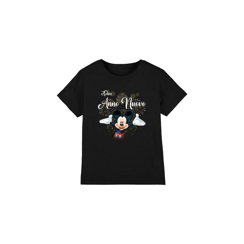 (7-8 Years, Black) Disney Childrens/Kids Italian Mickey Mouse Fireworks New Year T-Shirt