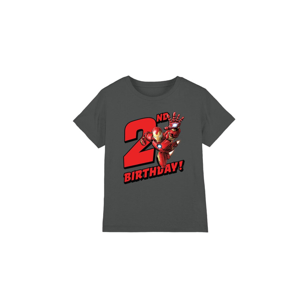 (9-10 Years, Charcoal) Iron Man Childrens/Kids 2nd Birthday T-Shirt