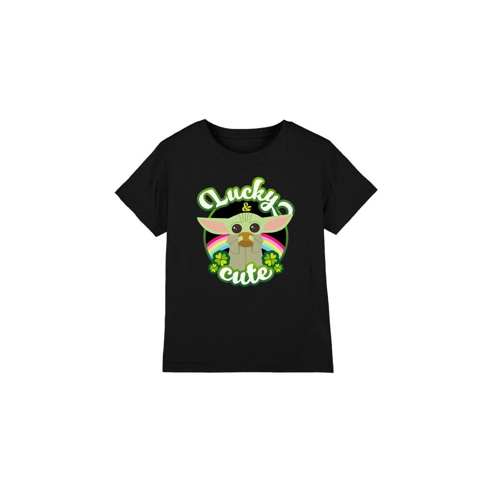 (3-4 Years, Black) Star Wars Childrens/Kids Lucky Cute Grogu St Patricks Day T-Shirt