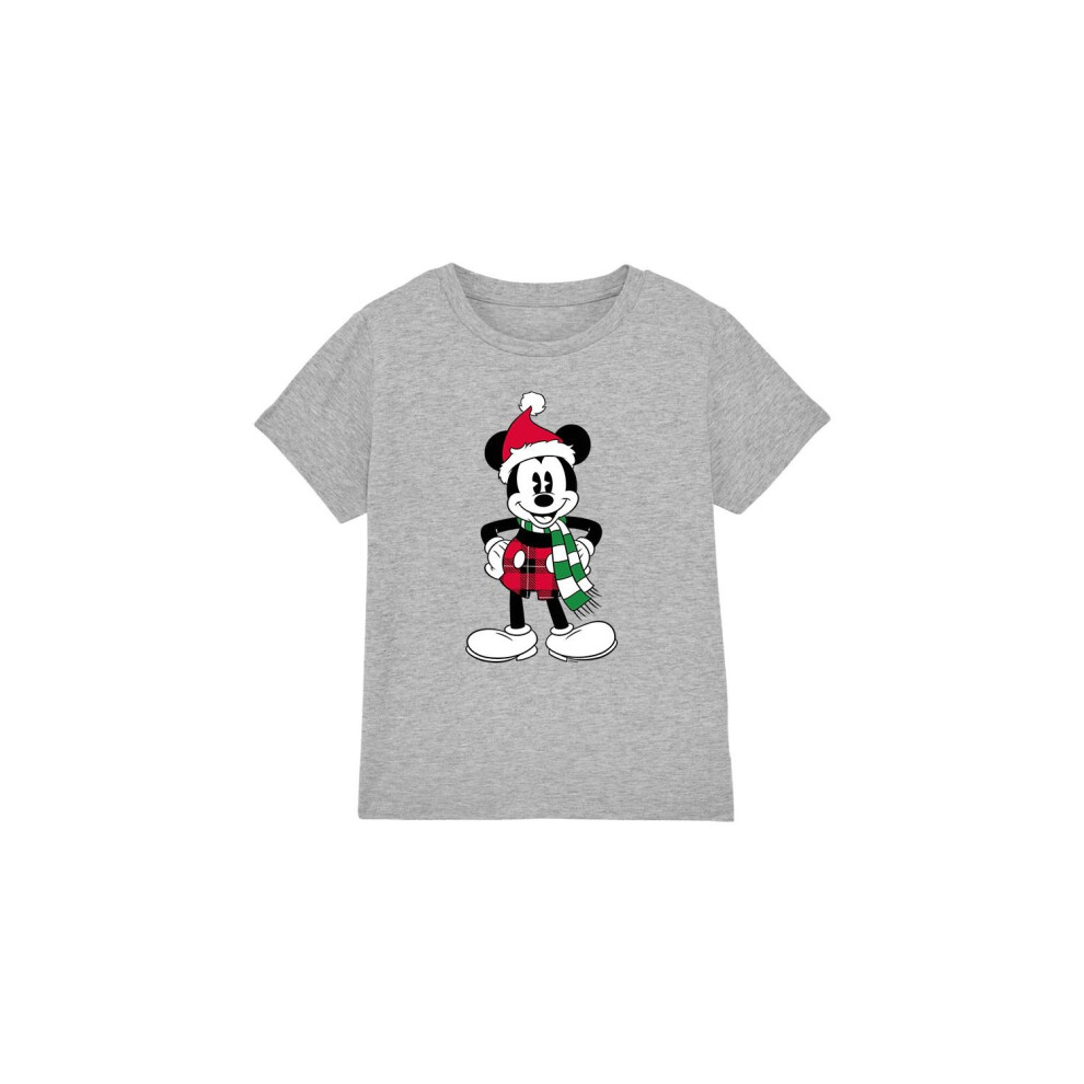 (3-4 Years, Sport Heather) Disney Childrens/Kids Mickey Mouse Tartan Christmas T-Shirt