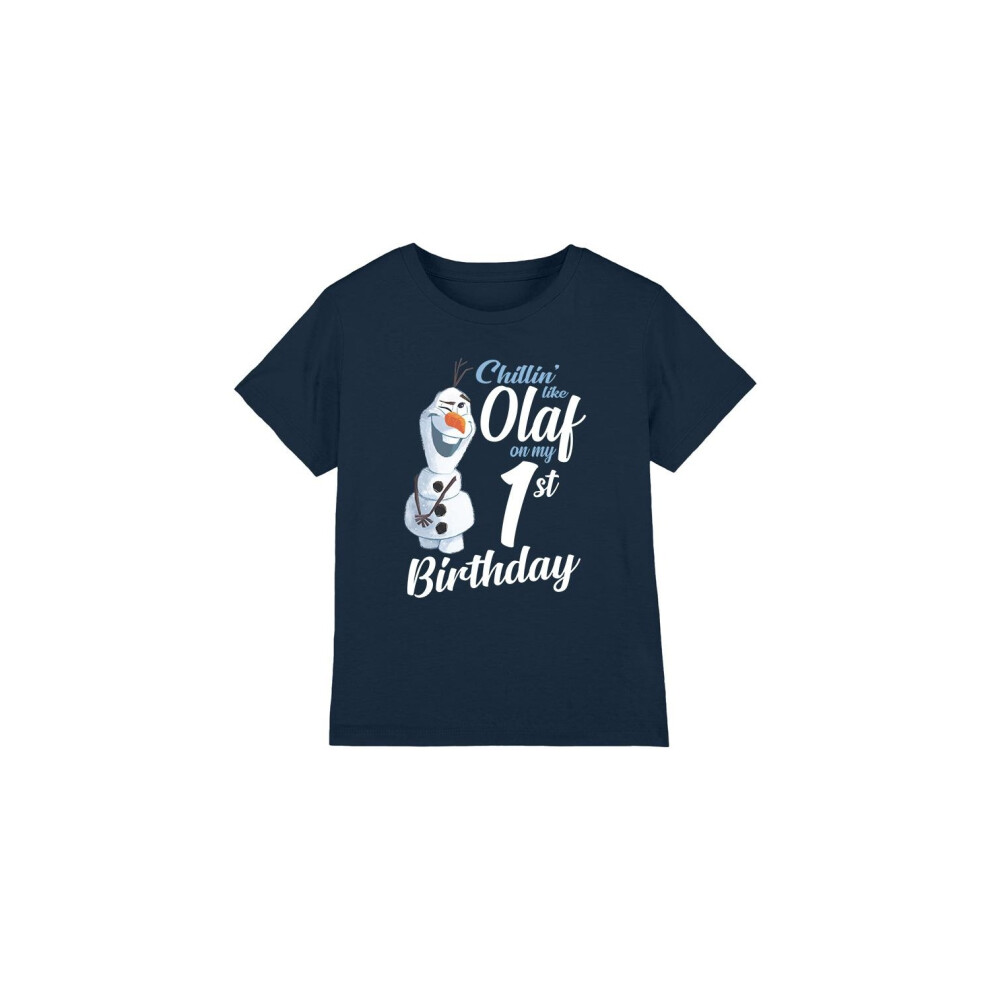 (3-4 Years, Navy) Frozen Childrens/Kids Chillin Like Olaf 1st Birthday T-Shirt