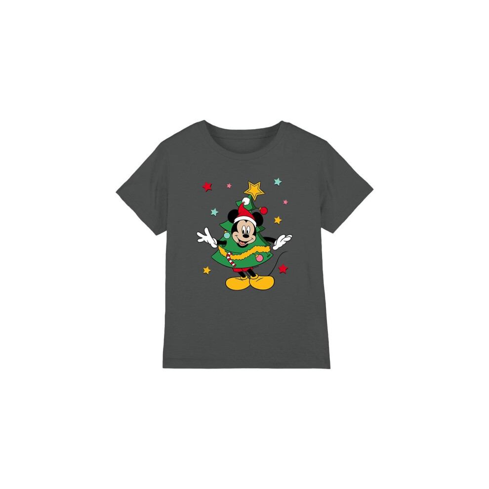 (7-8 Years, Charcoal) Disney Childrens/Kids Mickey Mouse Christmas Tree T-Shirt