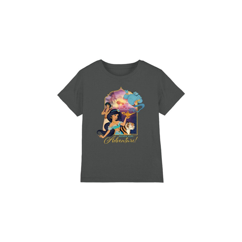 (7-8 Years, Charcoal) Aladdin Childrens/Kids Are Ready For Adventure Jasmine Abu Rajah Genie T-Shirt