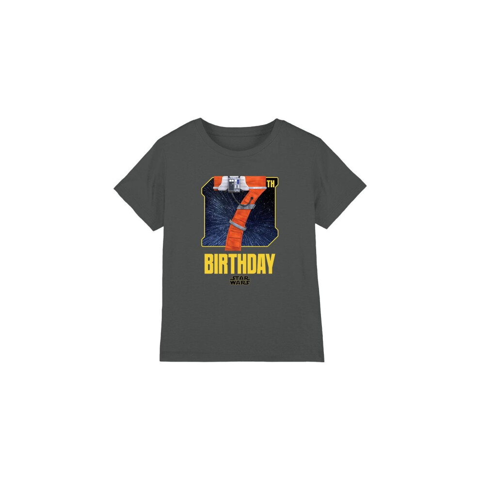 (7-8 Years, Charcoal) Star Wars Childrens/Kids X-Wing Fighter Space 7th Birthday T-Shirt