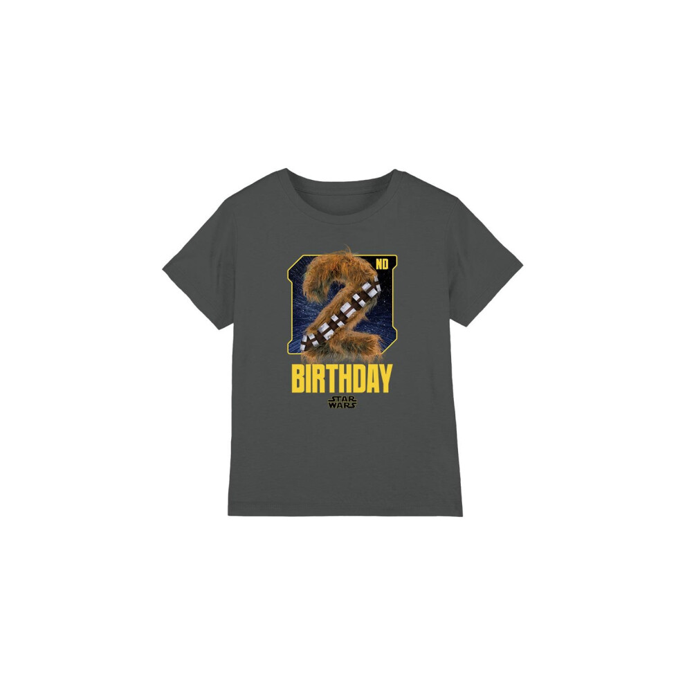 (12-13 Years, Charcoal) Star Wars Childrens/Kids Chewbacca Space 2nd Birthday T-Shirt