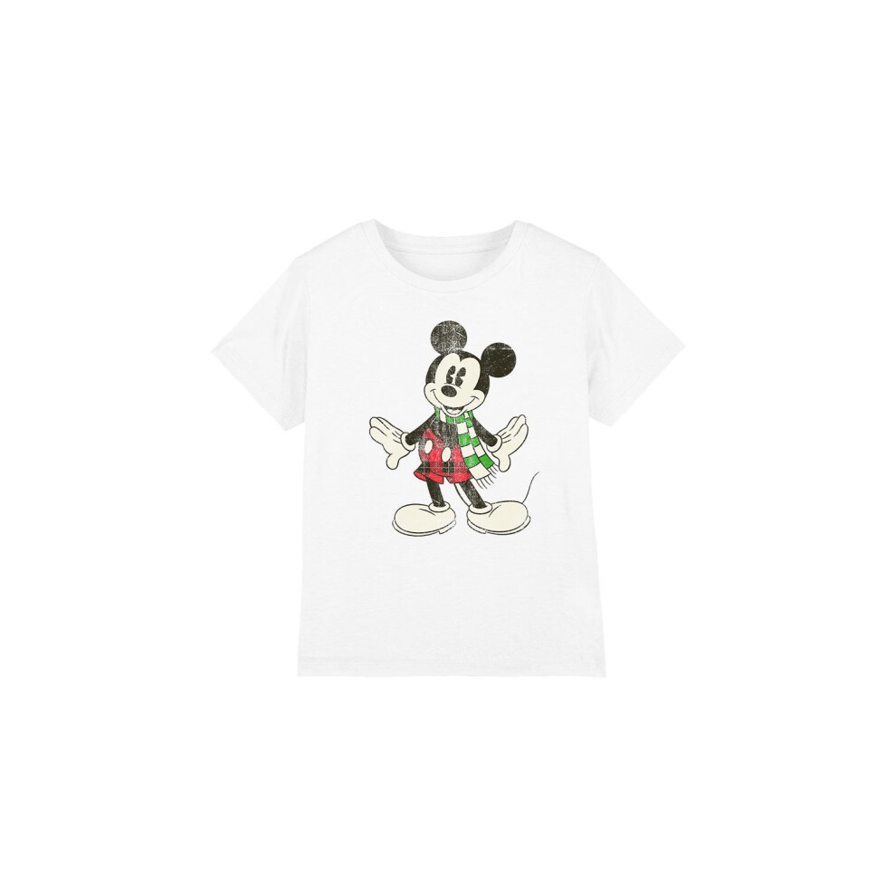 (9-10 Years, White) Disney Childrens/Kids Mickey Mouse Retro Scarf Christmas T-Shirt