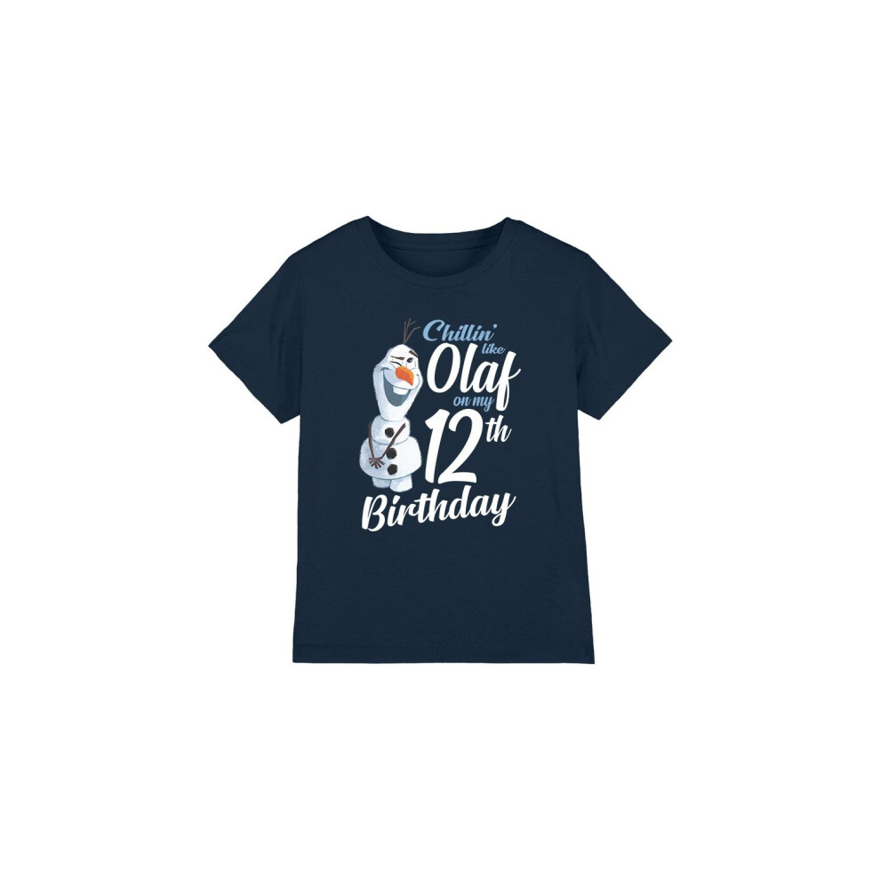 (12-13 Years, Navy) Frozen Childrens/Kids Chillin Like Olaf 12th Birthday T-Shirt