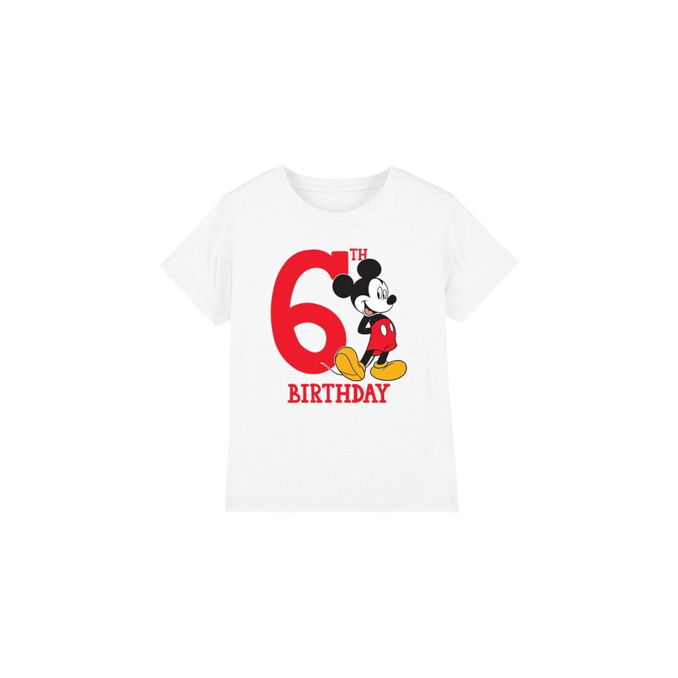 (3-4 Years, White) Disney Childrens/Kids Mickey Mouse 6th Birthday T-Shirt