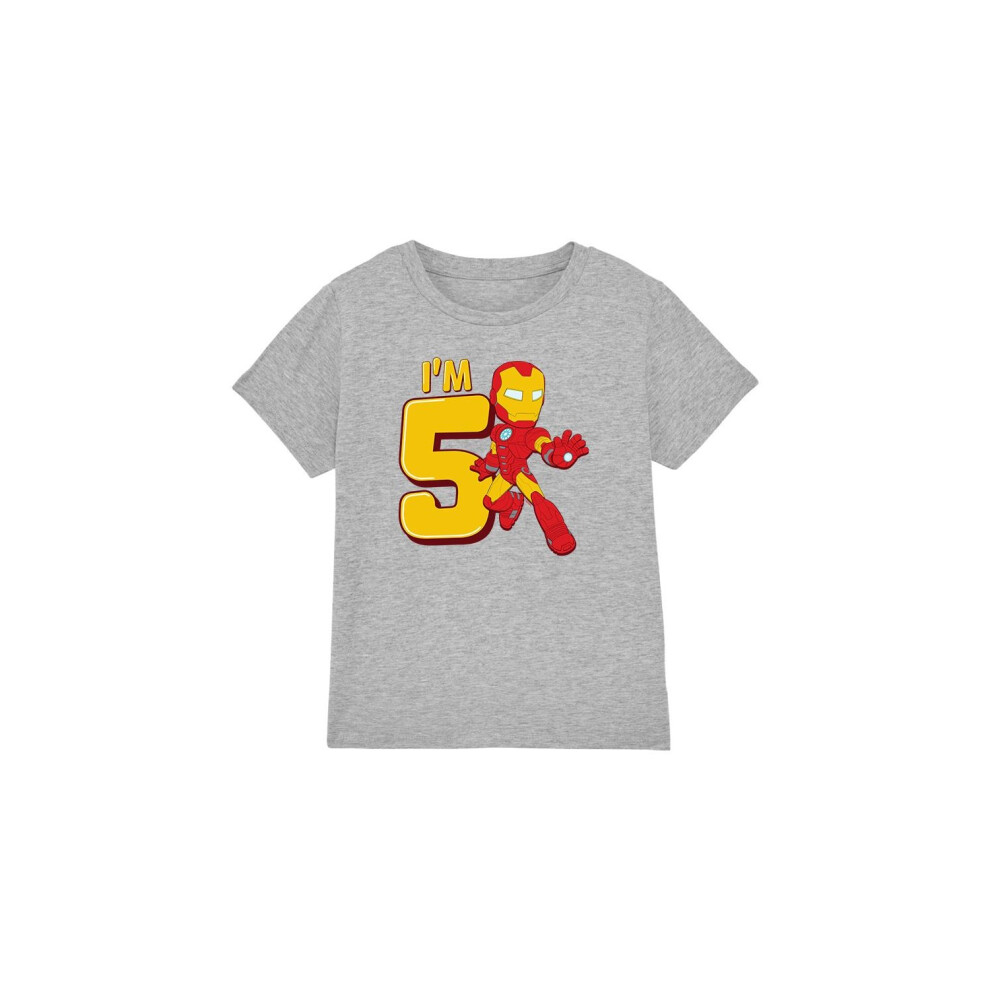 (9-10 Years, Sport Heather) Iron Man Childrens/Kids Cute 5th Birthday T-Shirt