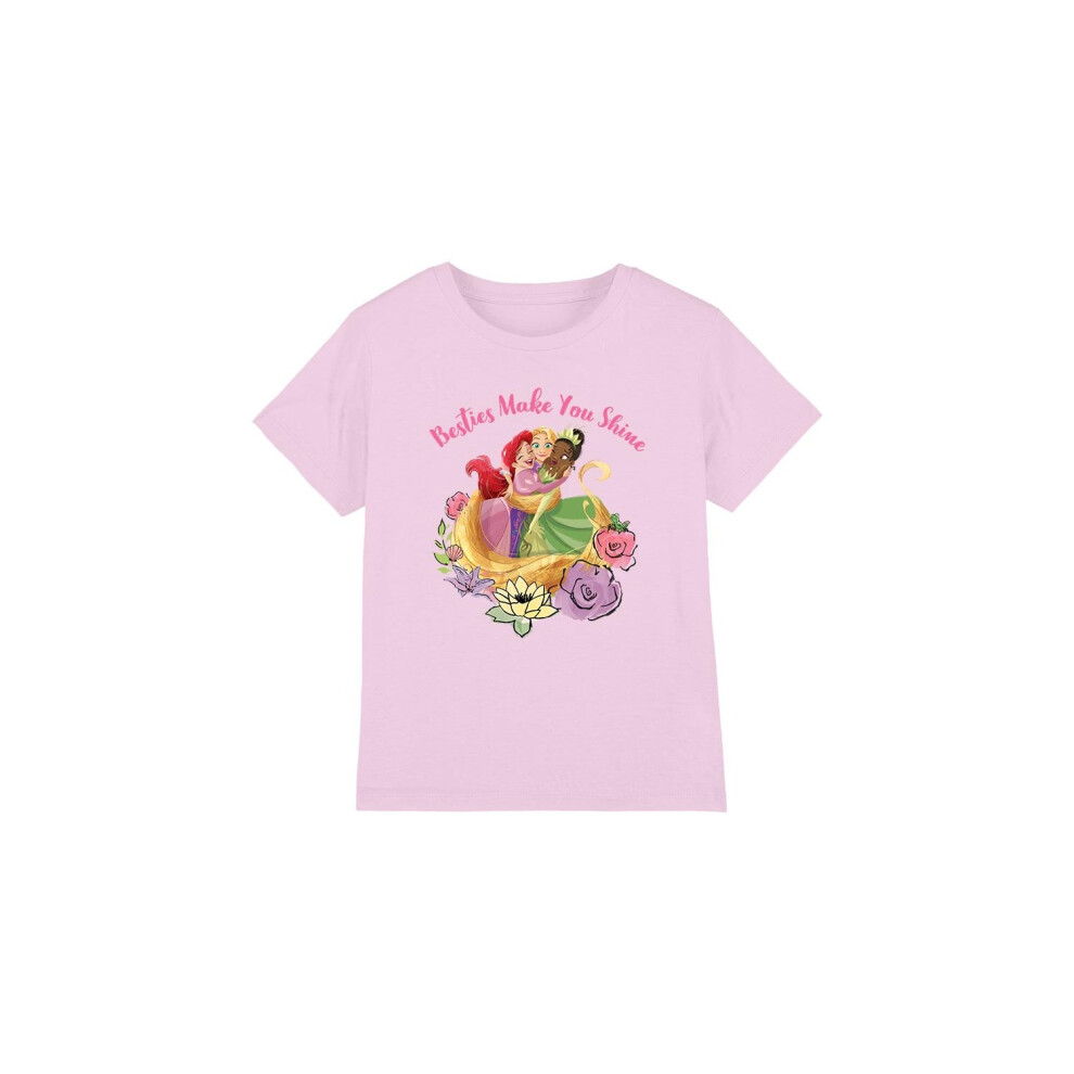 (12-13 Years, Pink) Disney Princess Childrens/Kids Besties Shine Ariel Rapunzel Tiana T-Shirt