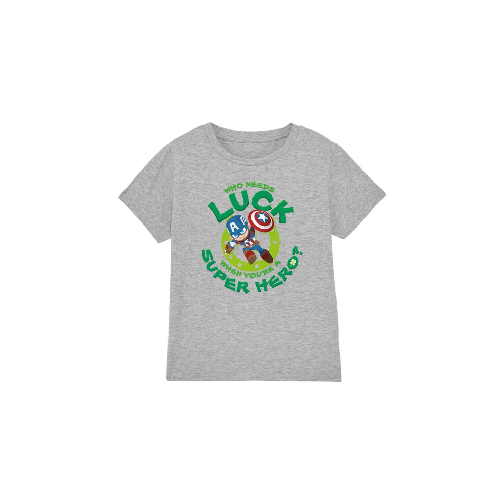 (3-4 Years, Sport Heather) Captain America Childrens/Kids St Patrick's Day Lucky Superhero St Patricks Day T-Shirt