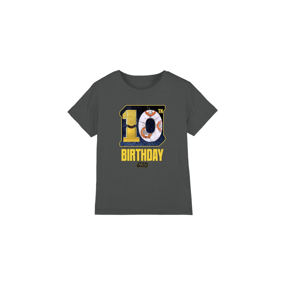 (12-13 Years, Charcoal) Star Wars Childrens/Kids C3PO BB-8 Space 10th Birthday T-Shirt