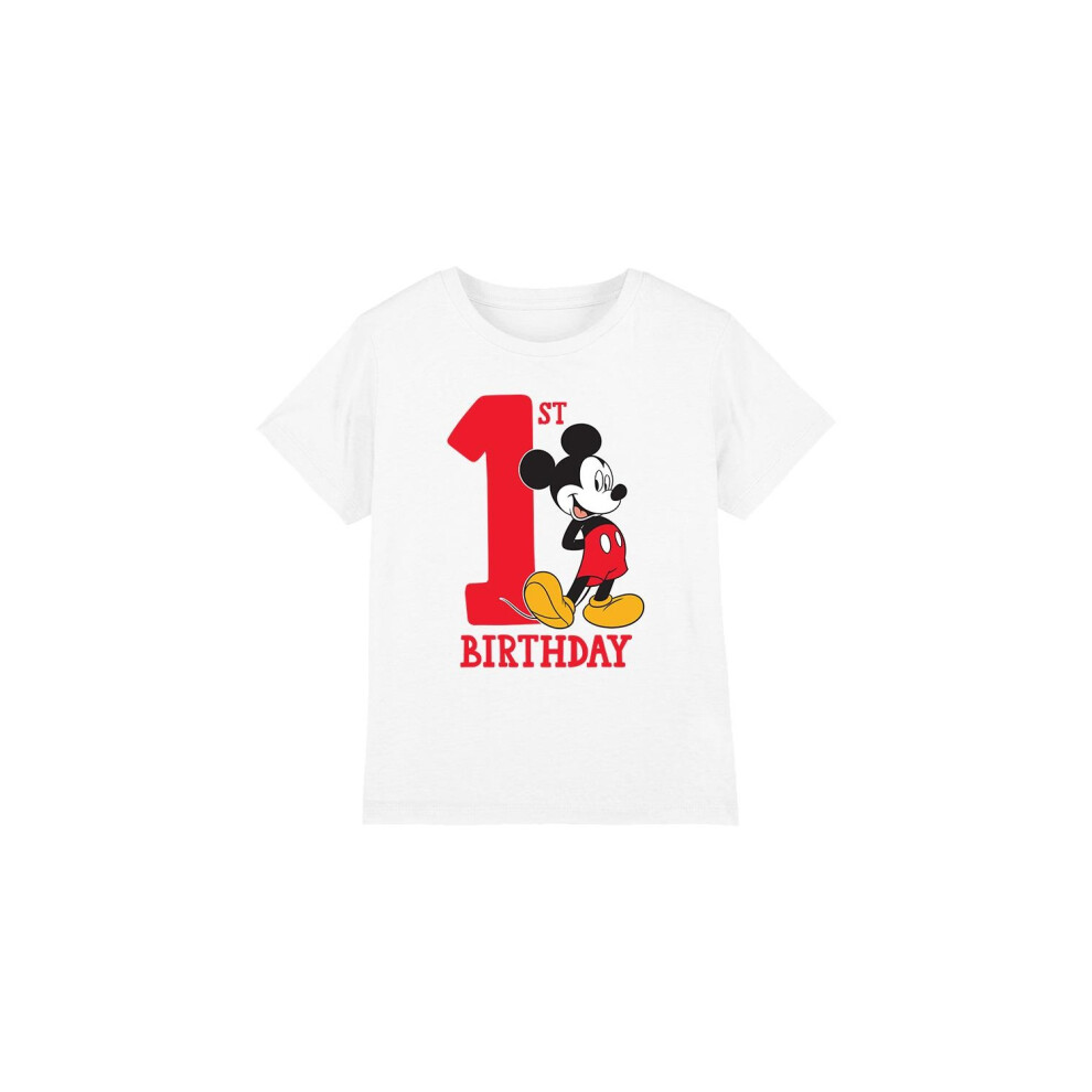 (9-10 Years, White) Disney Childrens/Kids Mickey Mouse 1st Birthday T-Shirt