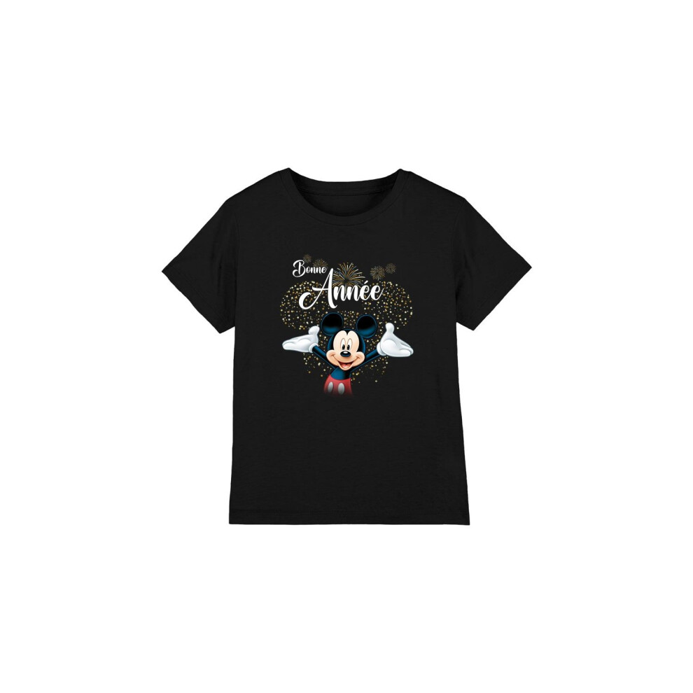 (9-10 Years, Black) Disney Childrens/Kids French Mickey Mouse Fireworks New Year T-Shirt