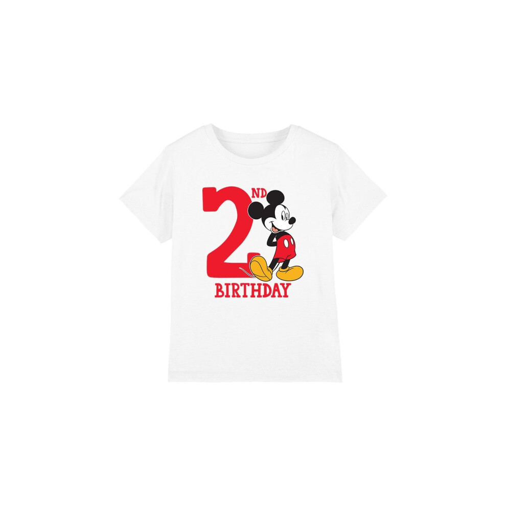 (7-8 Years, White) Disney Childrens/Kids Mickey Mouse 2nd Birthday T-Shirt