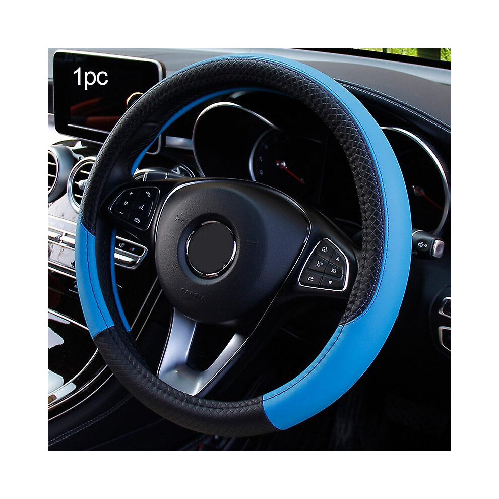 () (Black)37-38Cm New Car Steering Wheel Cover Artificial Leather Steering-Wheel Covers Breathable Fabric Braid Auto Accessories Universal Blue/Black