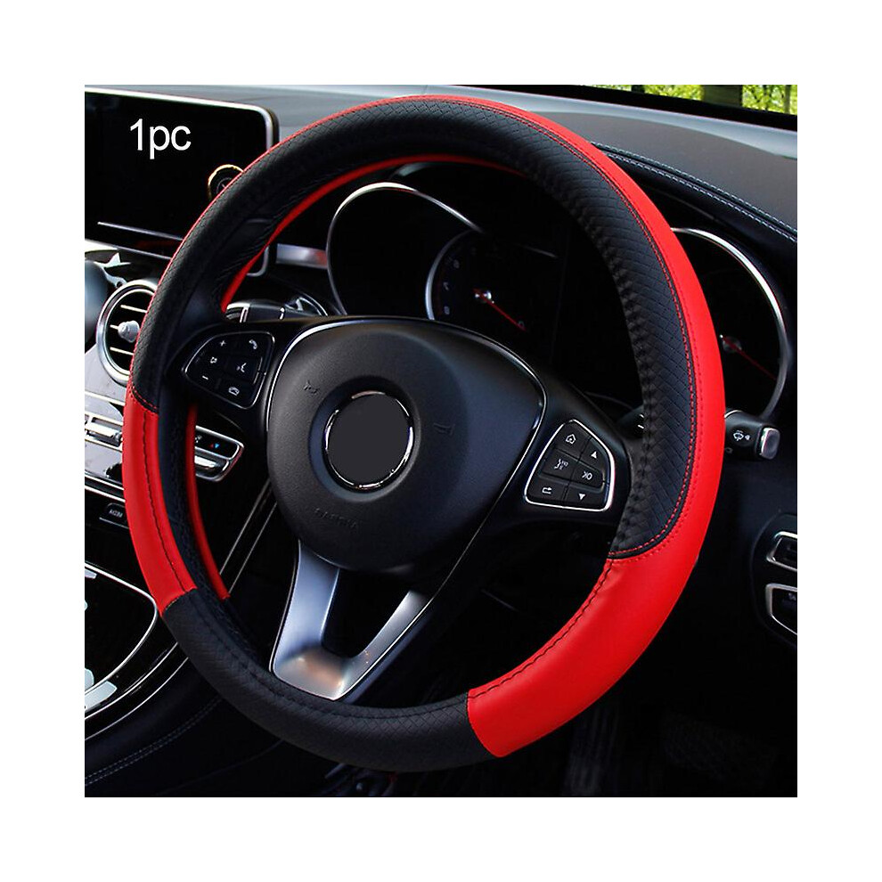 () (Black)37-38Cm New Car Steering Wheel Cover Artificial Leather Steering-Wheel Covers Breathable Fabric Braid Auto Accessories Universal Red/Black