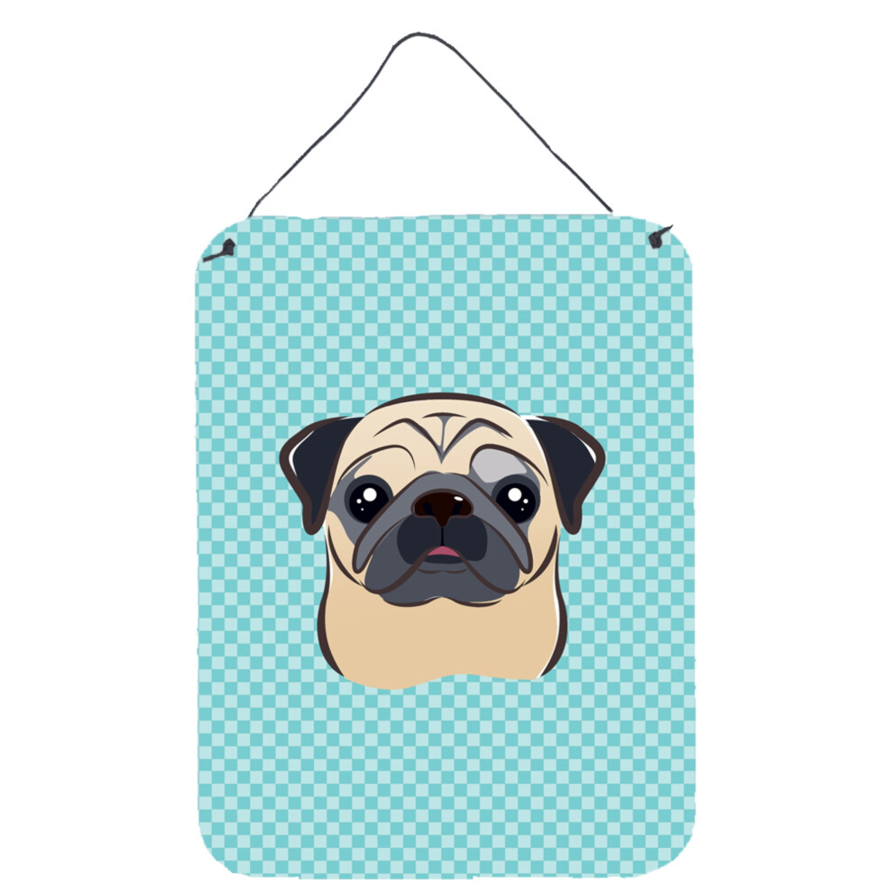 ""Caroline's Treasures Schachbrett-Mops, Blau, Rehbraun, Zum Aufh Ngen An Wand Oder T R, 16 X 12 Zoll-image