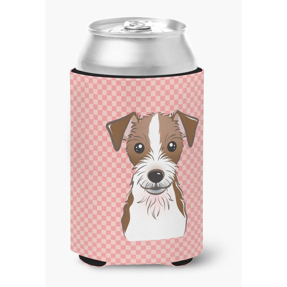 Abrazadera Para Latas O Botellas Con Dise O De Jack Russell Terrier En Color Rosa Con Dise O De Cuadros BB1202CC-image