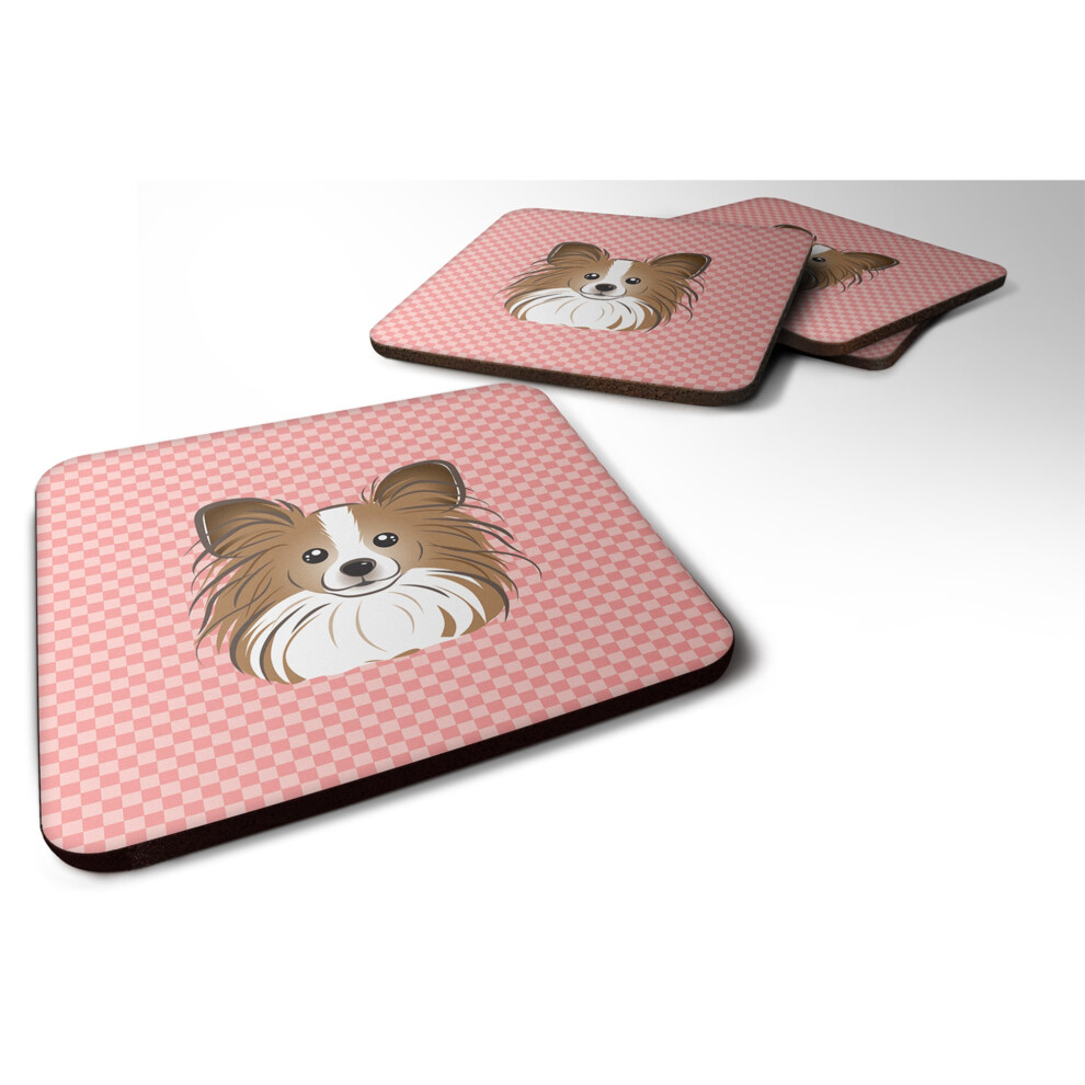 Caroline's Treasures BB1248FC Checkerboard Pink Papillon Foam Coaster (Zestaw 4) 3.5 H X 3,5 W Wielokolorowy-image