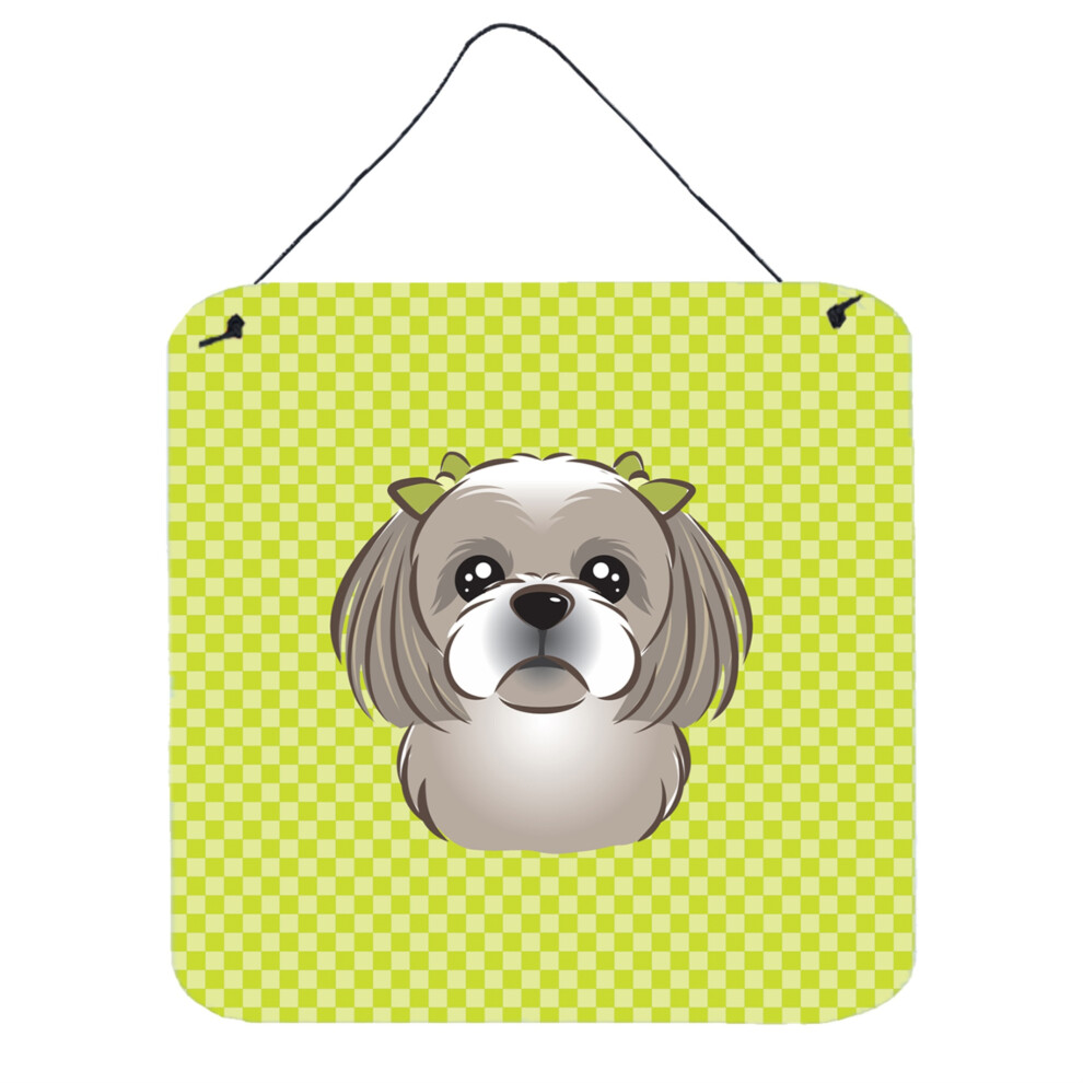 """"Caroline's Treasures Scacchiera Verde Lime Grigio Argento Shih Tzu Stampe Da Appendere Alla Parete O Alla Porta 6 X 6""""""""""""-image