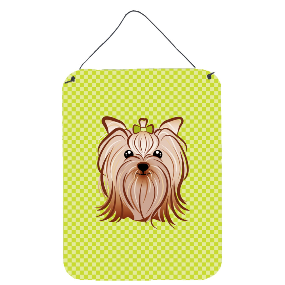 ""Caroline's Treasures Impressions Murales Ou De Porte Motif De Damier Vert Citron Yorkie Yorkishire Terrier 16"""""""" X 12""""""""""-image