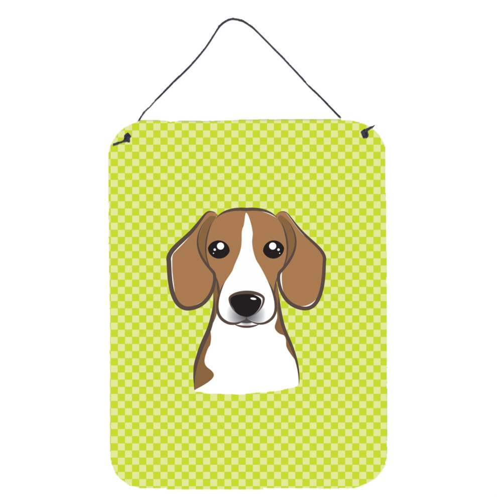 ""Caroline's Treasures Impressions Murales Ou De Porte Motif De Beagle Vert Citron En Damier 16"""""""" X 12""""""""""-image