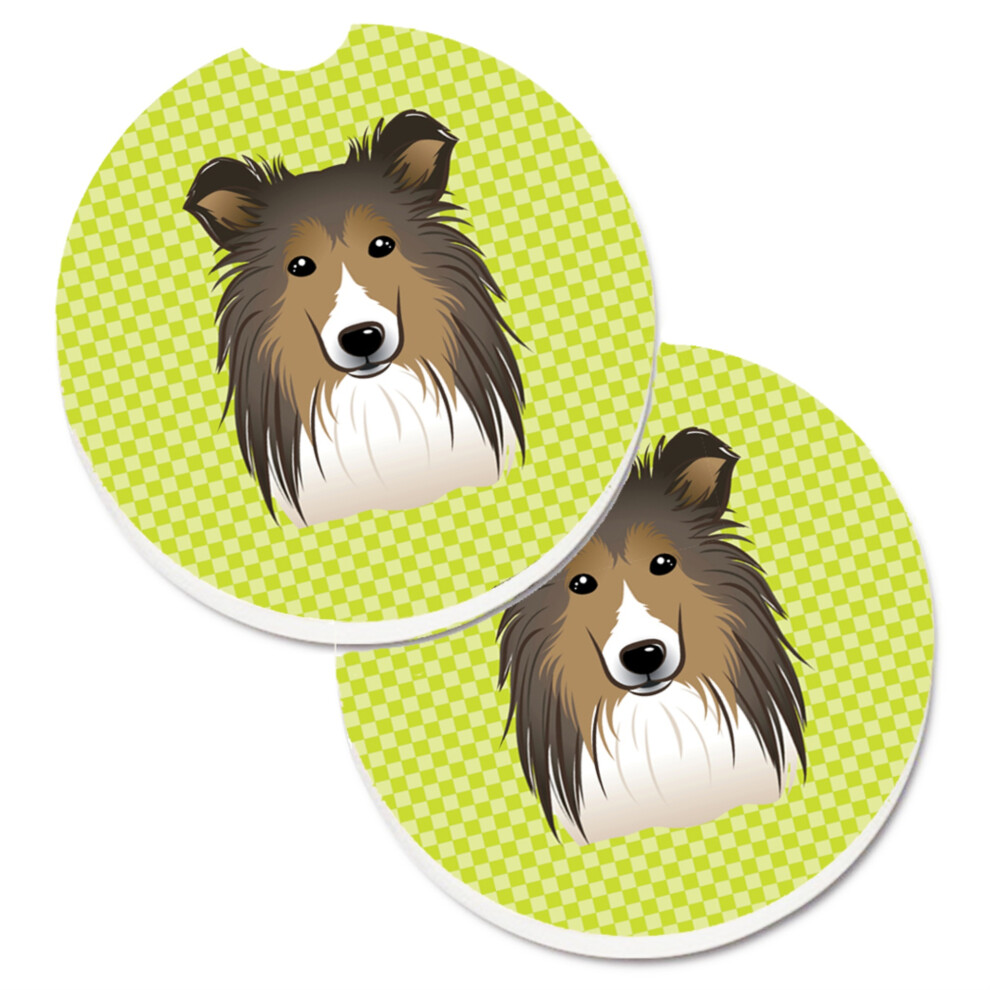 "Caroline's Treasures Lot De 2 Porte-Gobelets Pour Voiture En Damier Vert Citron Sheltie BB1304CARC 2,56 Multicolore"-image