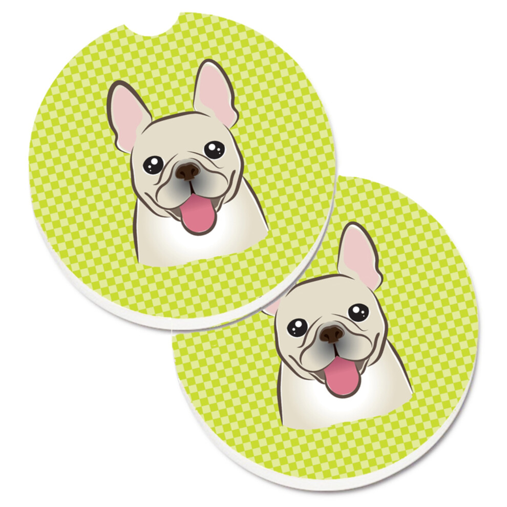 Caroline's Treasures Checkerboard Lime French Bulldog Set Of 2 Cup Holder Car Coasters Bb1300carc 2.56 Multicolor Green 638508565549