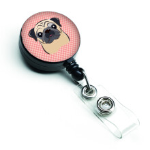 """" Caroline's Comorsures Checkerboard Pink Fawn Pug Pug Retractable Badge Reel Multicolor (BB1262BR) """"
