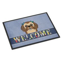 ""Caroline's Treasures BB1435MAT Chocolate Brown Shih Tzu Welcome Indoor or Outdoor Mat 18 x 27"""" Multicolor""