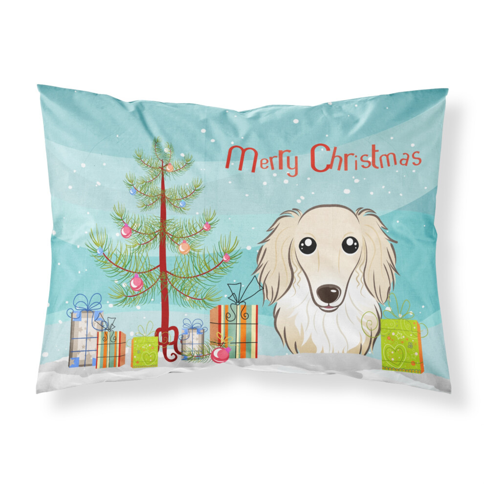 """"Caroline's Treasures BB1584KUSSENSLOOP Kerstboom En Langhaar Cr Me Teckel Stof Standaard Kussensloop Groot Multicolor""""-image