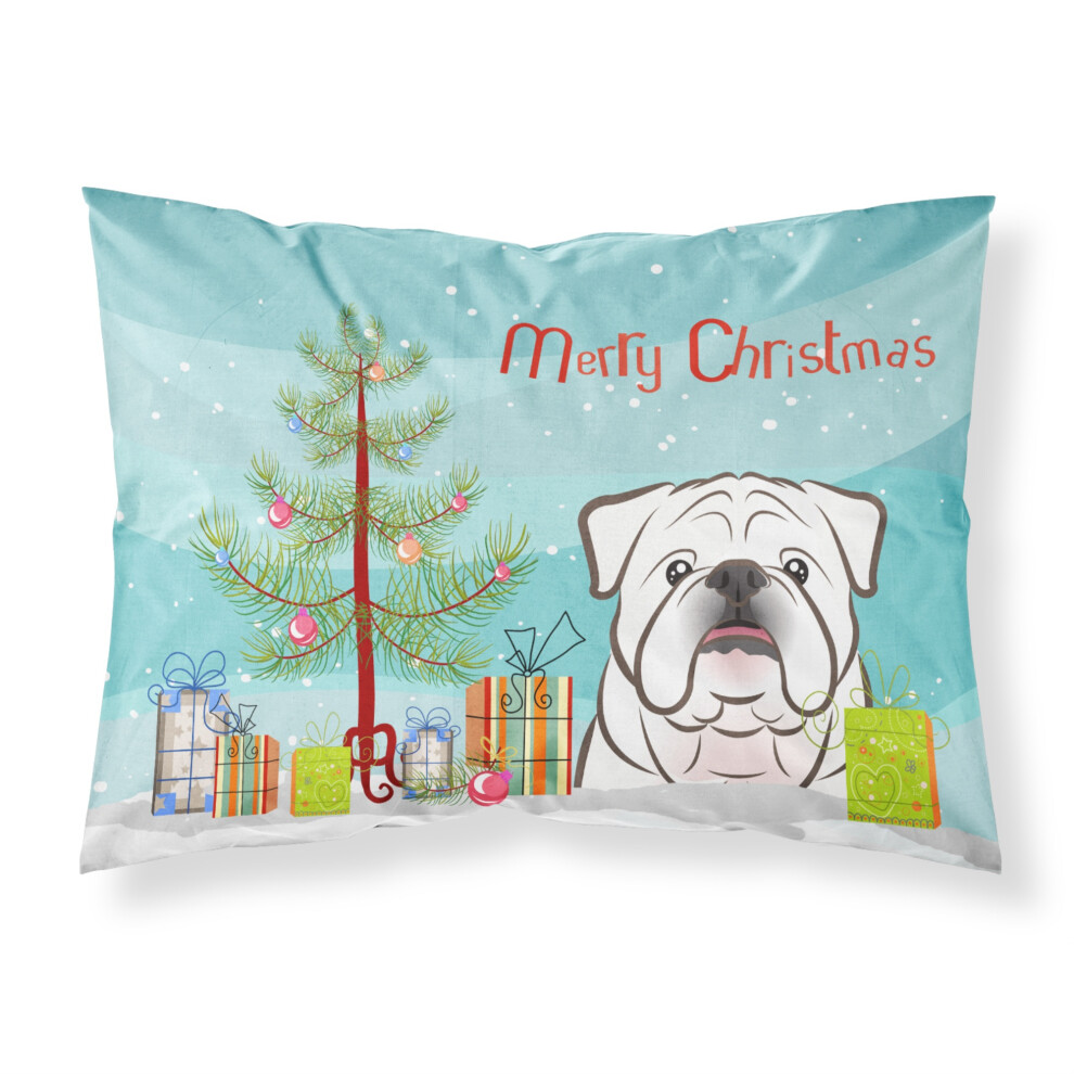 """"Caroline's Treasures BB1592KUSSENSLOOP Kerstboom En Witte Engelse Bulldog Stof Standaard Kussensloop Groot Veelkleurig""""-image