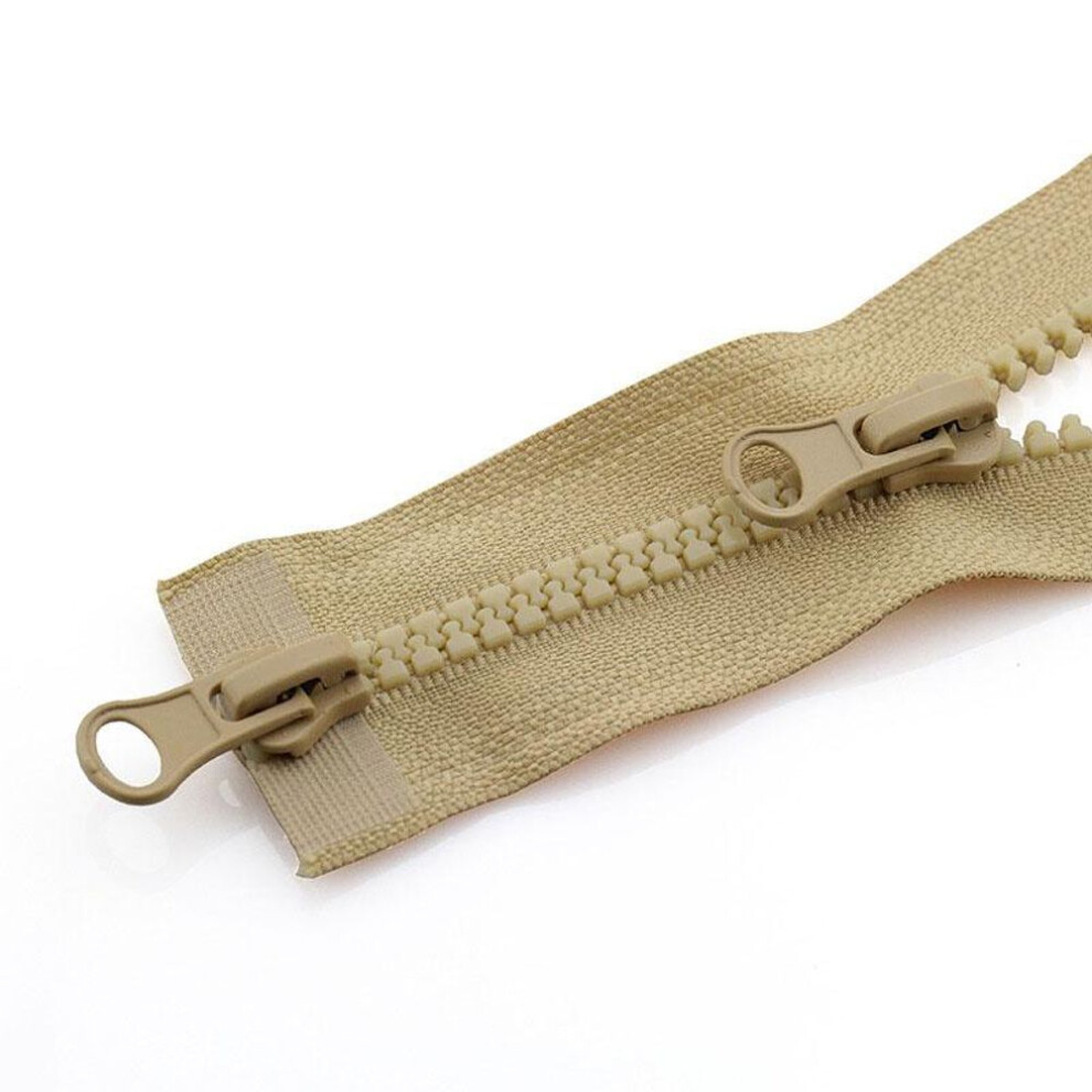 (khaki, 90cm) 1PC Garment Accessories Long Zip Resin Zipper Double Slider Jacket Open Ended Chunky No. 5