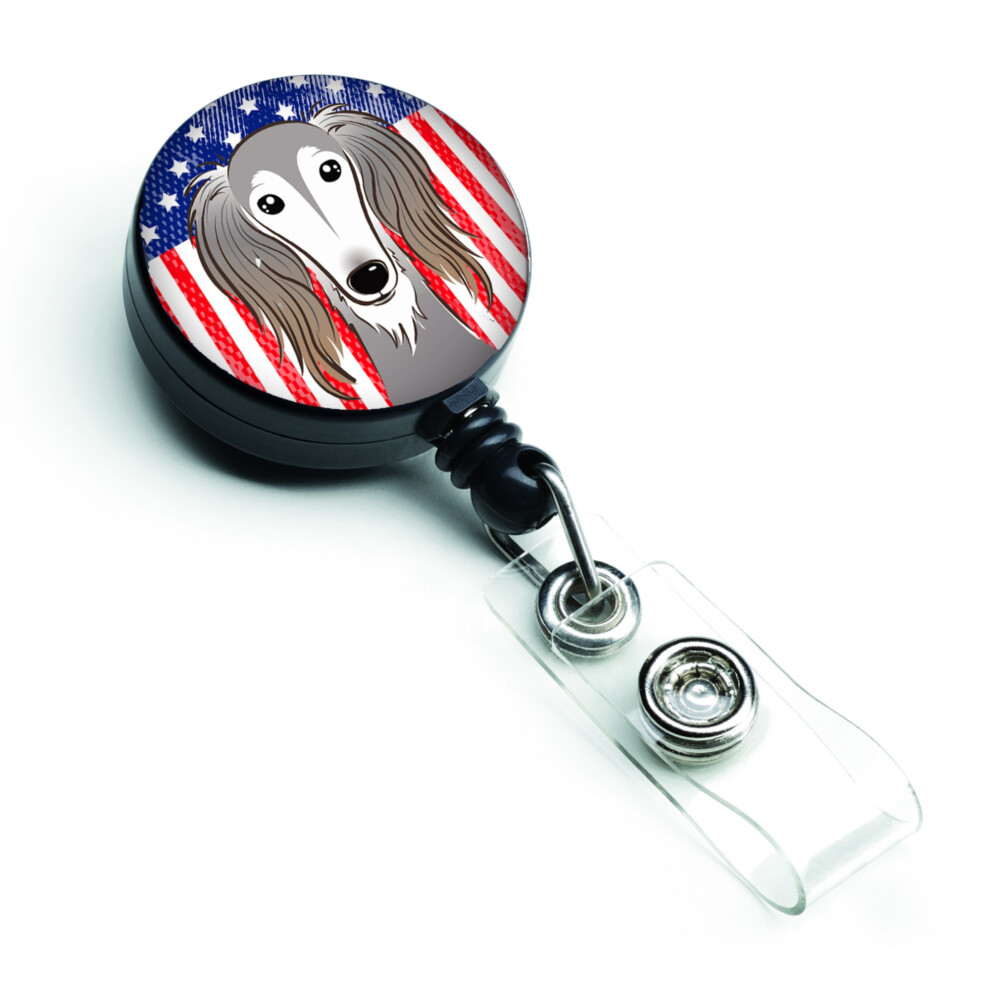 Caroline's Treasures         Enrouleur de badge r   tractable drapeau am   ricain et Saluki multicolore (BB2159BR)