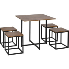 HOMCOM 5 Piece Dining Table and Chairs Set 4, Industrial Space Saving Table and Chairs with Metal Frame
