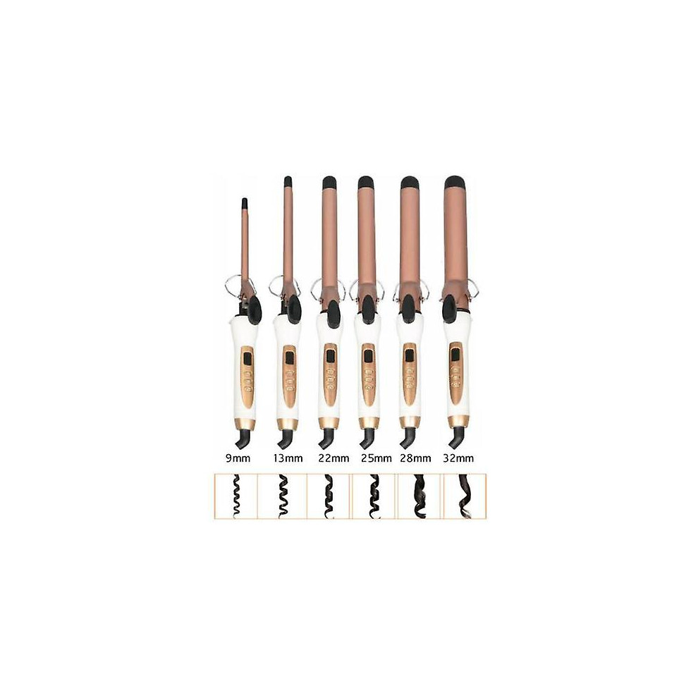 (UK Plug, 25MM) 9-32mm Professional Ceramic Curling Iron Led Curling Wand Salon Clamp Styler