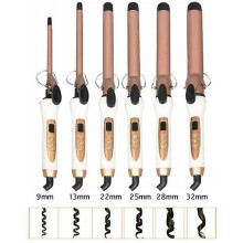 (UK Plug, 22MM) 9-32mm Professional Ceramic Curling Iron Led Curling Wand Salon Clamp Styler