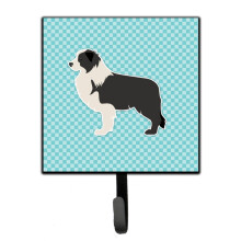 ""Caroline's Treasures Black Border Collie Checkerboard Blue Leash or Key Holder BB3723SH4  Small  Multicolor""
