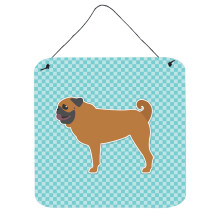""Caroline's Treasures Pug Checkerboard Blue Wall or Door Hanging Prints BB3747DS66 6"""" x 6"""" Multicolor""