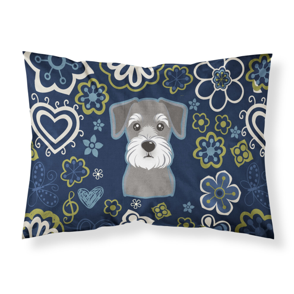 Blue Flowers Schnauzer Fabric Standard Pillowcase-image