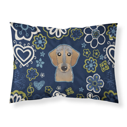 Blue Flowers Wirehaired Dachshund Fabric Standard Pillowcase